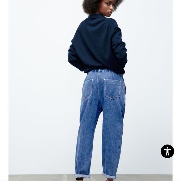 New Zara Baggy Paperback Elastic Waist Mom Jeans size 10 - Picture 6 of 12